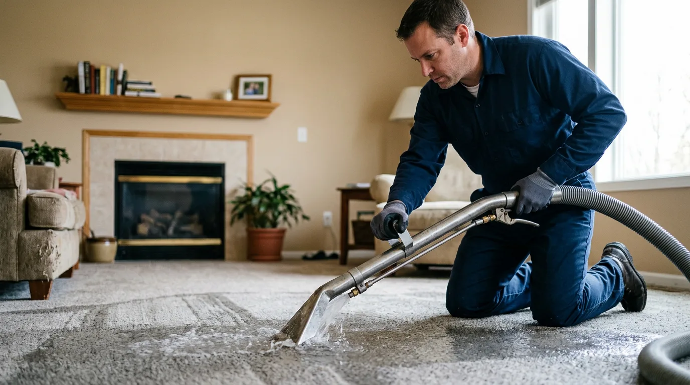 Water damage restoration technician working near Crosby, MN